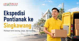 Banner sinematik layanan pengiriman ABI Express dari Pontianak ke Singkawang.
