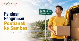 Banner sinematik layanan pengiriman ABI Express dari Pontianak ke Sambas.