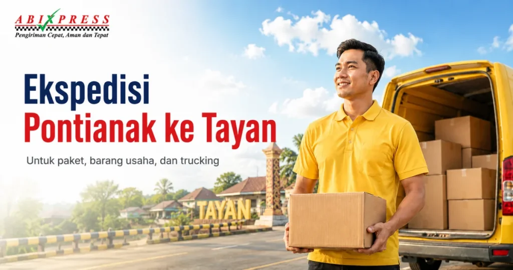 Banner sinematik layanan pengiriman ABI Express dari Pontianak ke Tayan.