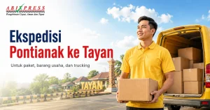 Banner sinematik layanan pengiriman ABI Express dari Pontianak ke Tayan.