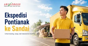 Banner sinematik layanan pengiriman ABI Express dari Pontianak ke Sandai.