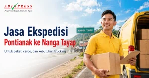 Banner sinematik layanan pengiriman ABI Express dari Pontianak ke Nanga Tayap.