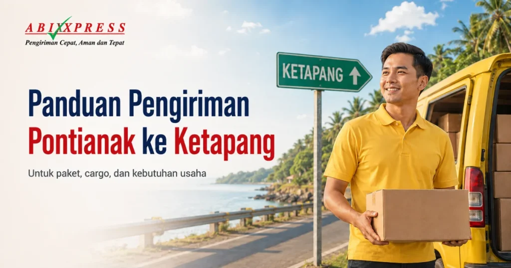 Banner sinematik layanan pengiriman ABI Express dari Pontianak ke Ketapang.